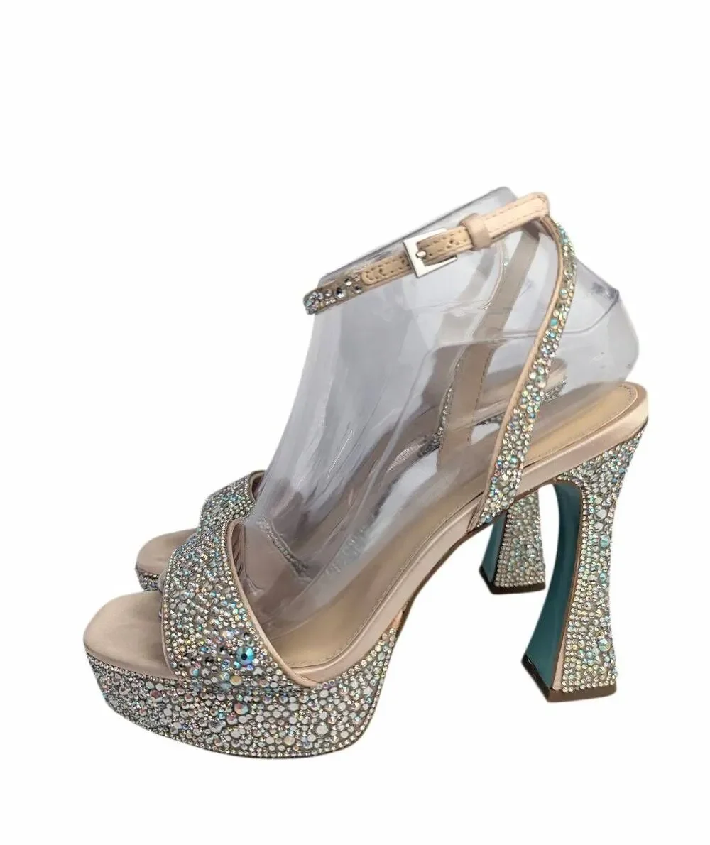 Betsey Johnson Beth iridescent rhinestone encrusted cream platform heel womens 8
